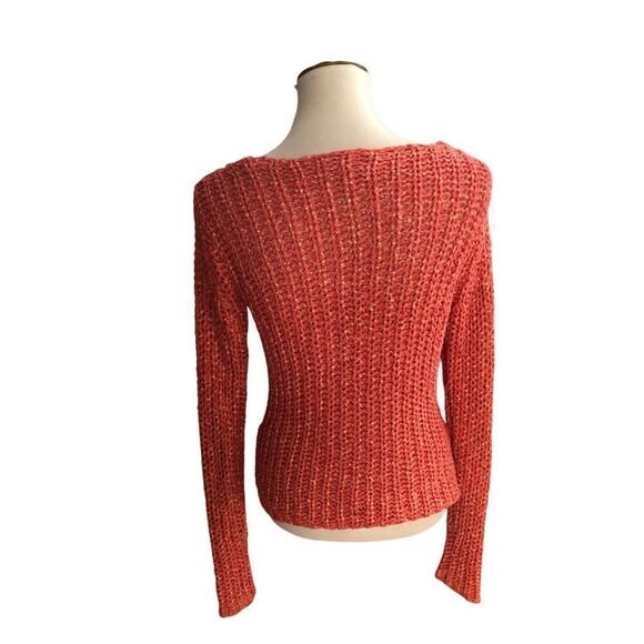 Talbots loose knit autumn orange with yellow flecks long sleeve vee neck sweater - Picture 5 of 9